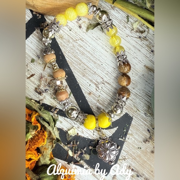 Yellow and Brown Beaded Bracelet with Bohemian Charm - Picture 1 of 3
